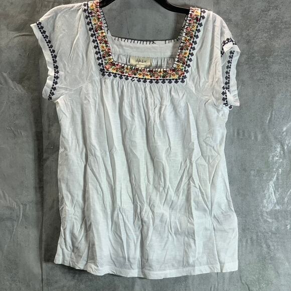 STYLE & CO Women's Bright White Embroidered Square-Neck Top SZ S - Picture 1 of 10